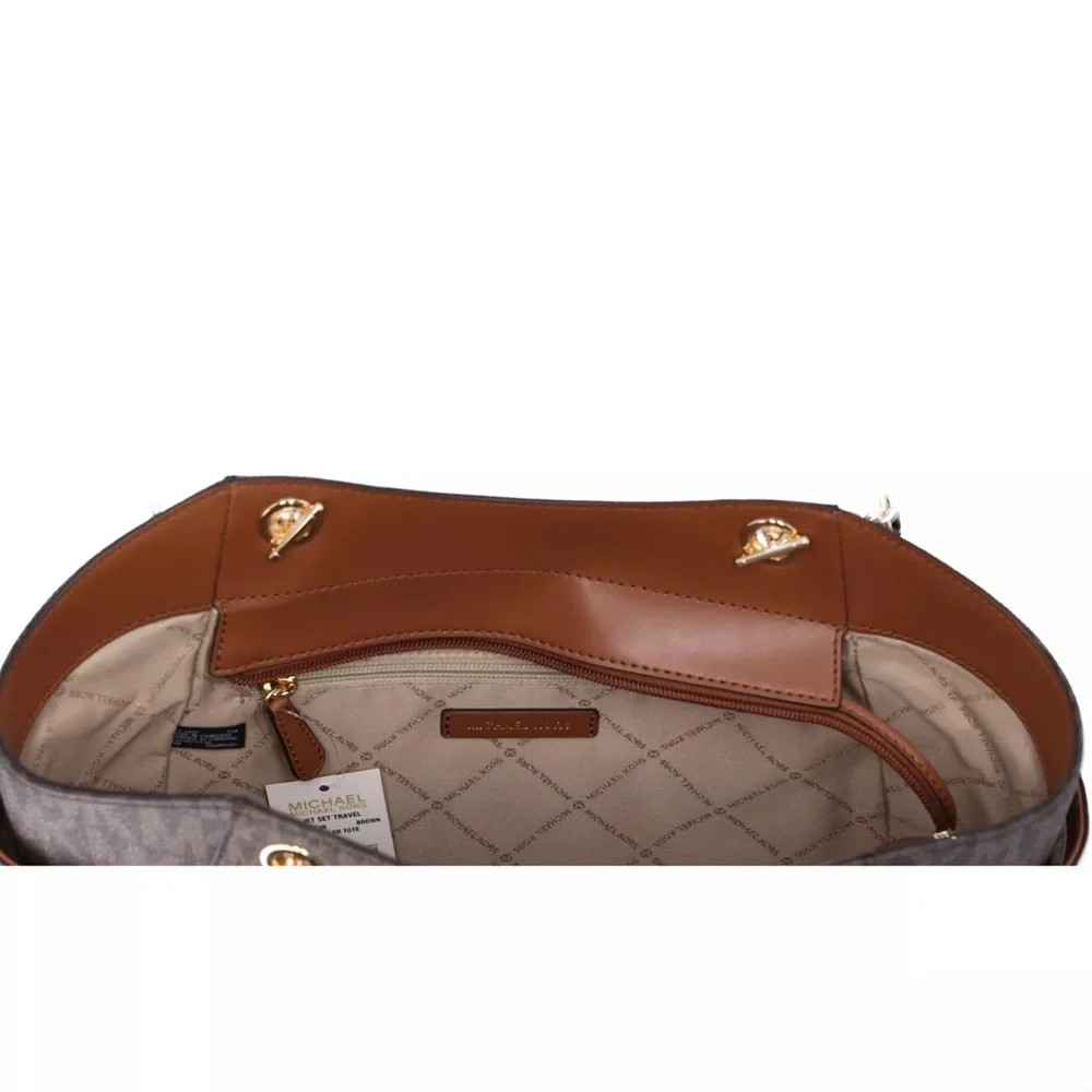 Michael Kors Jet Set Chain Brown MK Signature Large Shoulder Tote Bag